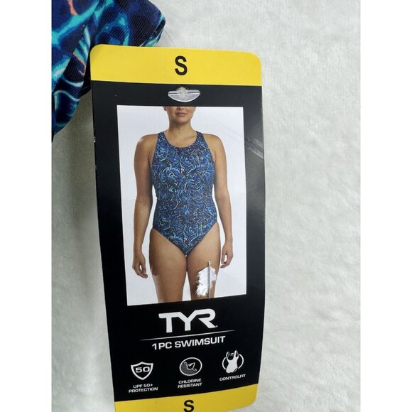 TYR 1-Piece Swimsuit Womens Blue Racerback Removable Cups Control Fit NWT Size S - Picture 3 of 8